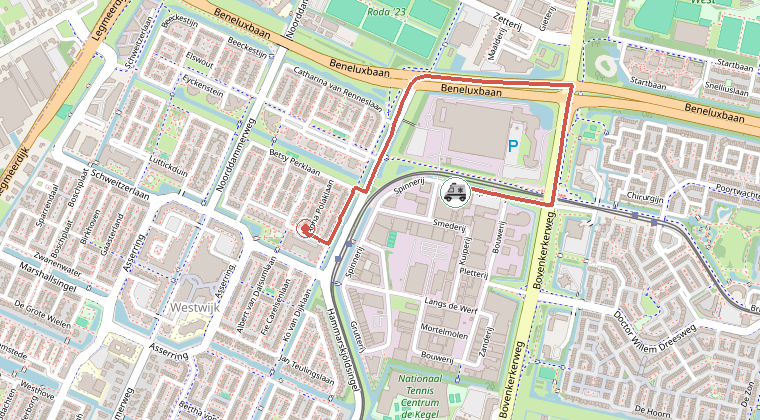 Kaart van de omgeving van de melding, met de kazerne die is gealarmeerd