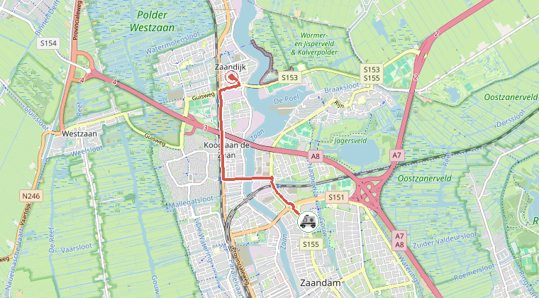 Kaart van de omgeving van de melding, met de kazerne die is gealarmeerd