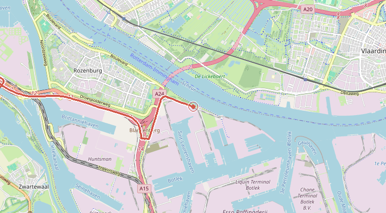 Kaart van de omgeving van de melding, met de kazerne die is gealarmeerd