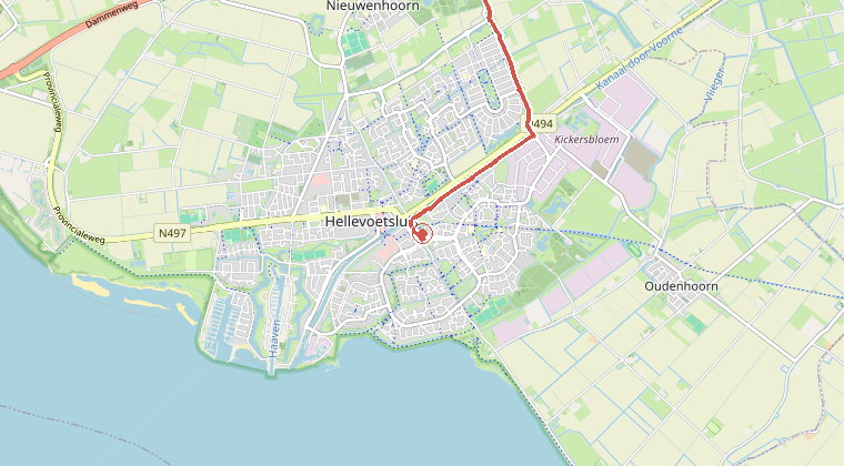 Kaart van de omgeving van de melding, met de kazerne die is gealarmeerd