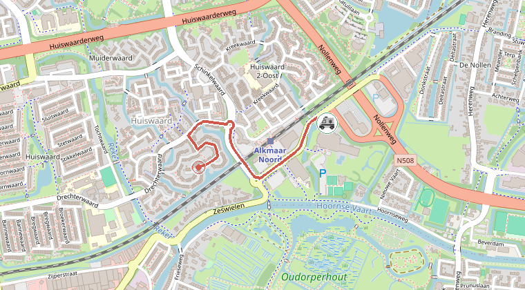 Kaart van de omgeving van de melding, met de kazerne die is gealarmeerd