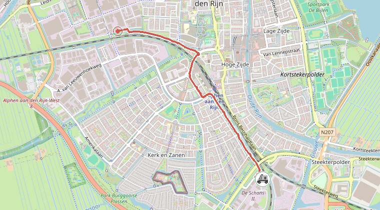 Kaart van de omgeving van de melding, met de kazerne die is gealarmeerd