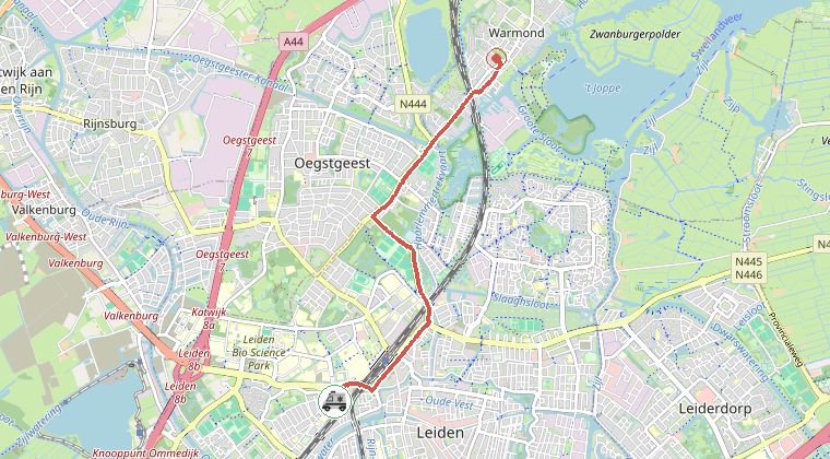 Kaart van de omgeving van de melding, met de kazerne die is gealarmeerd