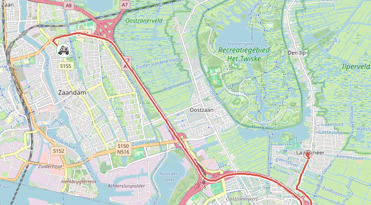 Kaart van de omgeving van de melding, met de kazerne die is gealarmeerd