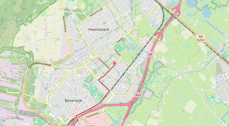 Kaart van de omgeving van de melding, met de kazerne die is gealarmeerd