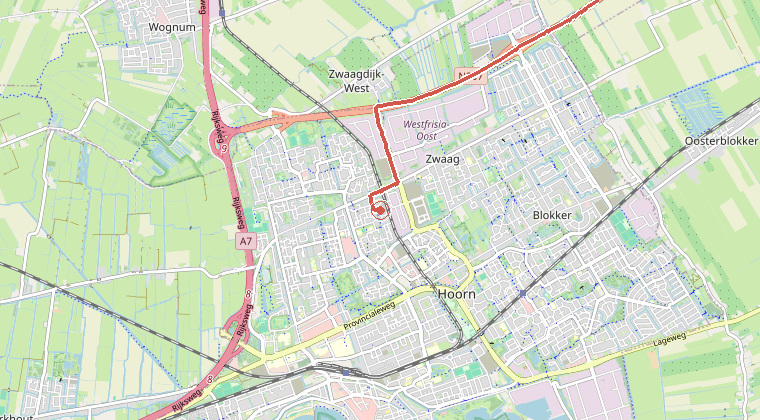 Kaart van de omgeving van de melding, met de kazerne die is gealarmeerd