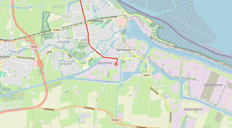 Kaart van de omgeving van de melding, met de kazerne die is gealarmeerd