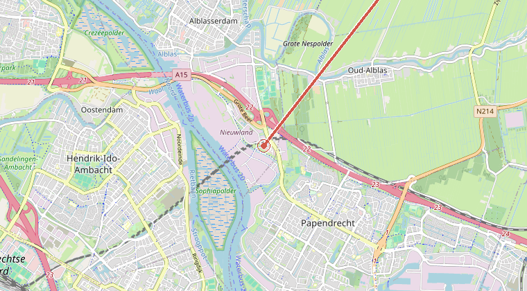 Kaart van de omgeving van de melding, met de kazerne die is gealarmeerd