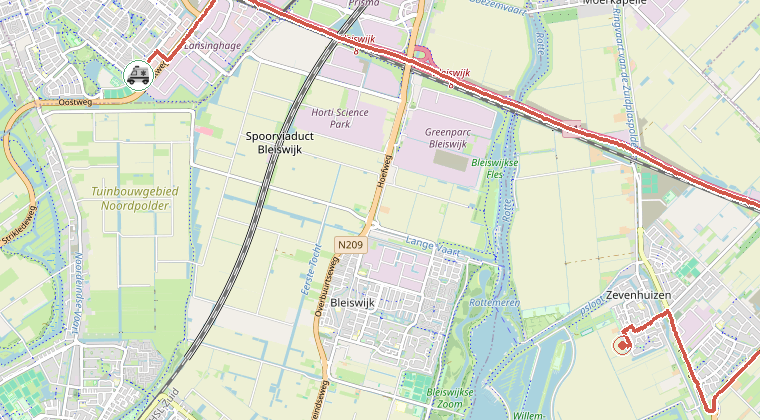 Kaart van de omgeving van de melding, met de kazerne die is gealarmeerd