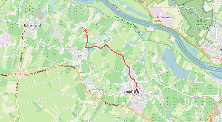 Kaart van de omgeving van de melding, met de kazerne die is gealarmeerd