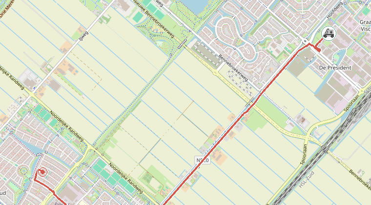 Kaart van de omgeving van de melding, met de kazerne die is gealarmeerd