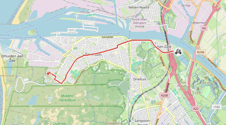 Kaart van de omgeving van de melding, met de kazerne die is gealarmeerd