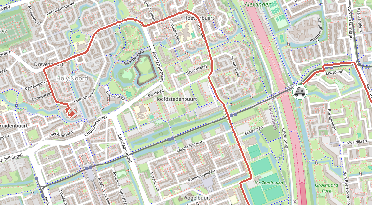 Kaart van de omgeving van de melding, met de kazerne die is gealarmeerd