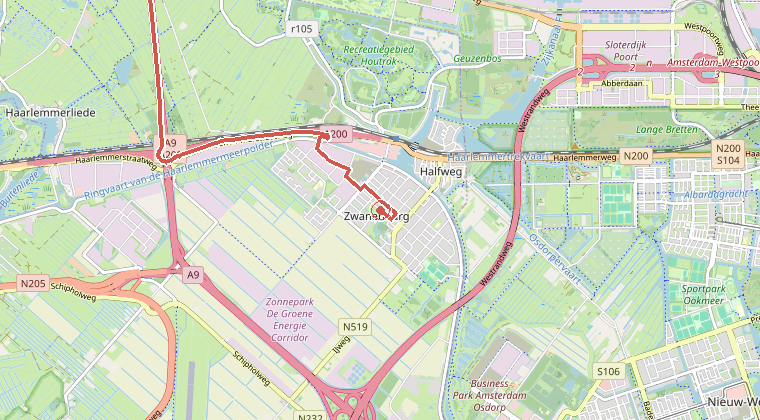 Kaart van de omgeving van de melding, met de kazerne die is gealarmeerd