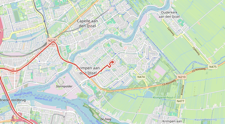 Kaart van de omgeving van de melding, met de kazerne die is gealarmeerd