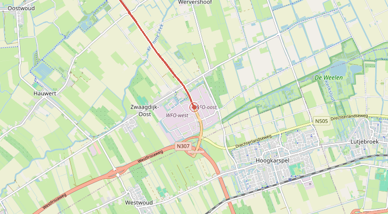 Kaart van de omgeving van de melding, met de kazerne die is gealarmeerd