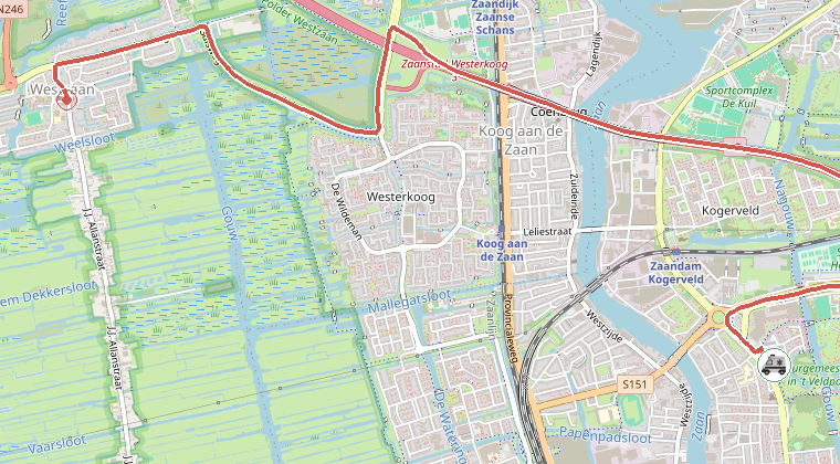 Kaart van de omgeving van de melding, met de kazerne die is gealarmeerd