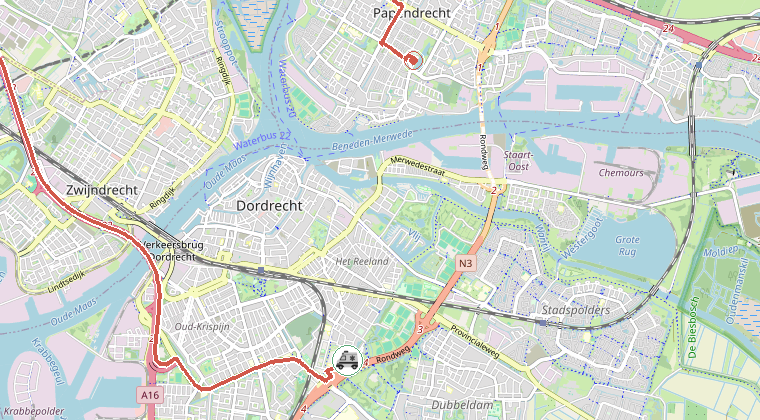 Kaart van de omgeving van de melding, met de kazerne die is gealarmeerd