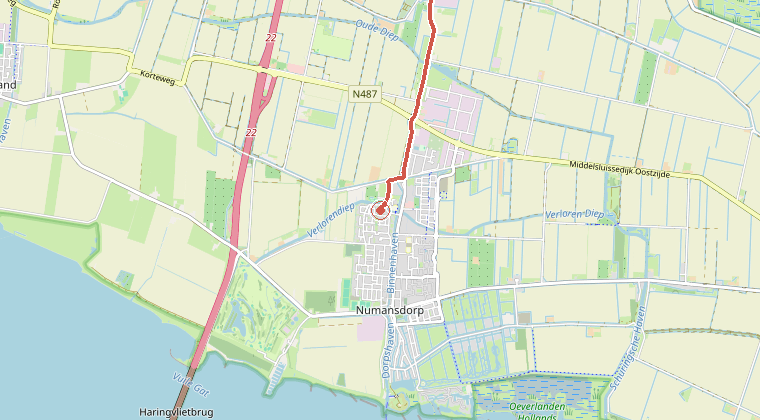 Kaart van de omgeving van de melding, met de kazerne die is gealarmeerd