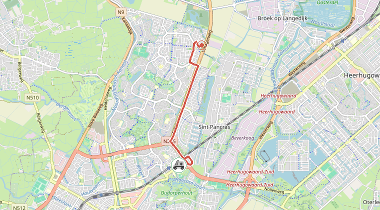Kaart van de omgeving van de melding, met de kazerne die is gealarmeerd
