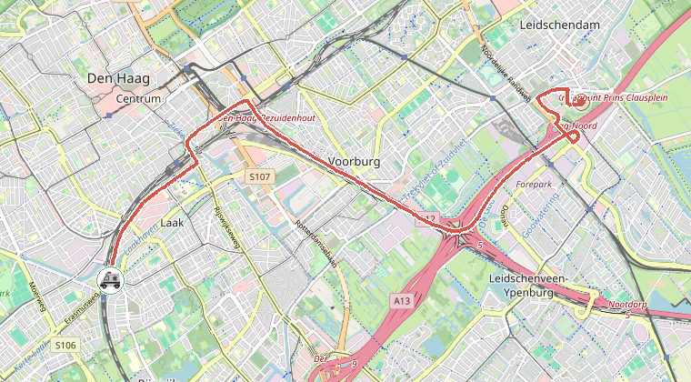 Kaart van de omgeving van de melding, met de kazerne die is gealarmeerd
