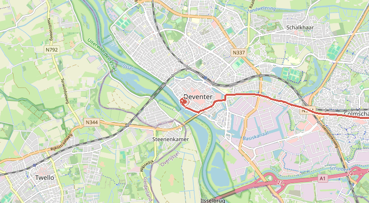 Kaart van de omgeving van de melding, met de kazerne die is gealarmeerd