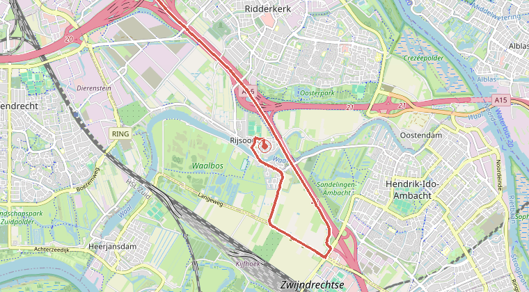 Kaart van de omgeving van de melding, met de kazerne die is gealarmeerd