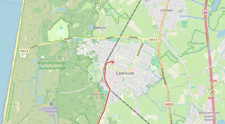 Kaart van de omgeving van de melding, met de kazerne die is gealarmeerd