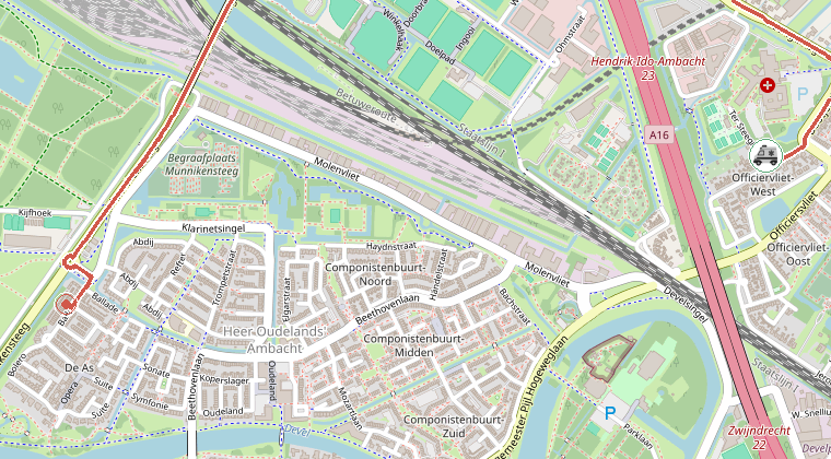 Kaart van de omgeving van de melding, met de kazerne die is gealarmeerd