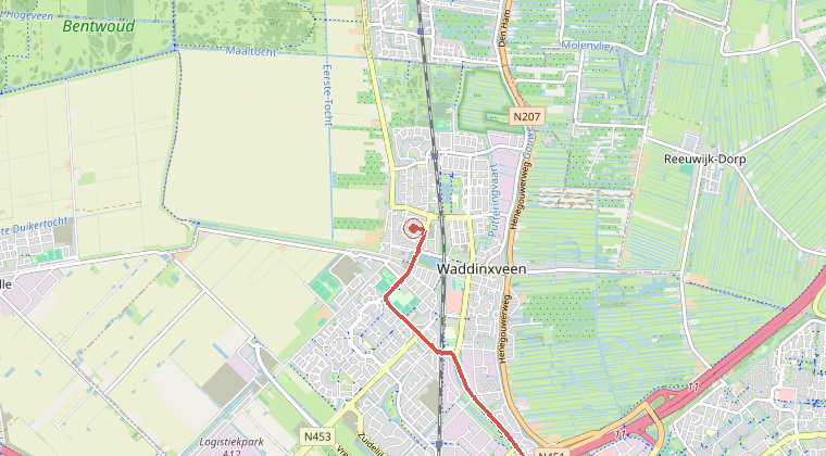 Kaart van de omgeving van de melding, met de kazerne die is gealarmeerd