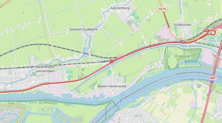 Kaart van de omgeving van de melding, met de kazerne die is gealarmeerd