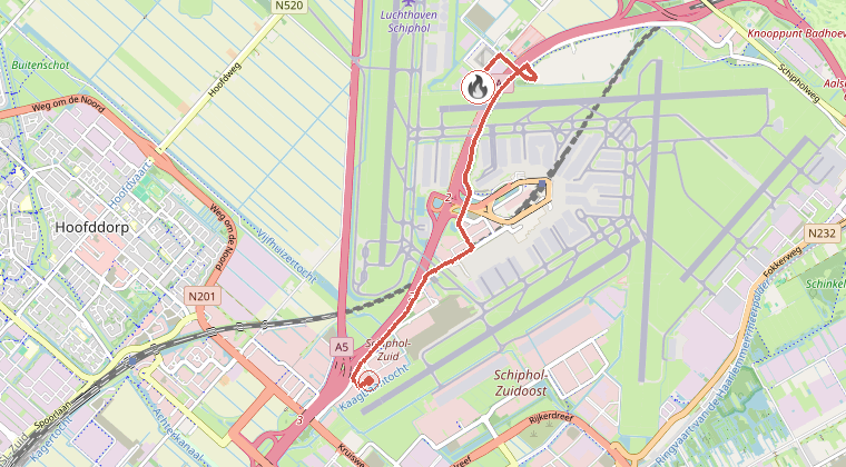 Kaart van de omgeving van de melding, met de kazerne die is gealarmeerd