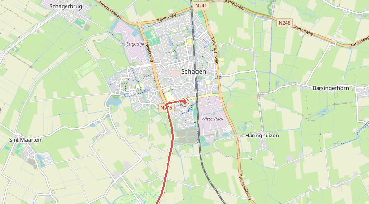 Kaart van de omgeving van de melding, met de kazerne die is gealarmeerd