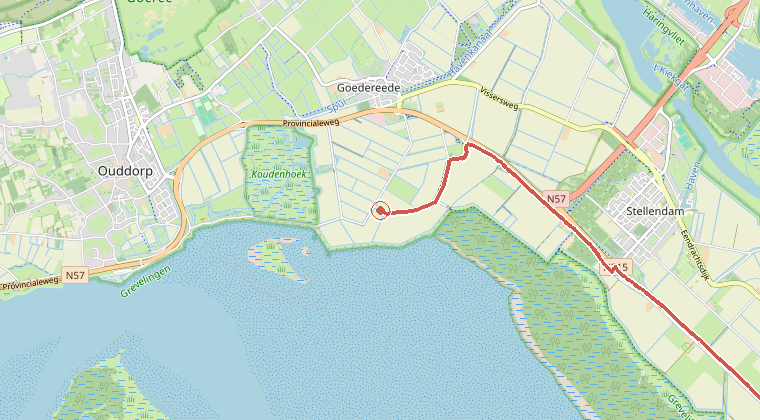 Kaart van de omgeving van de melding, met de kazerne die is gealarmeerd