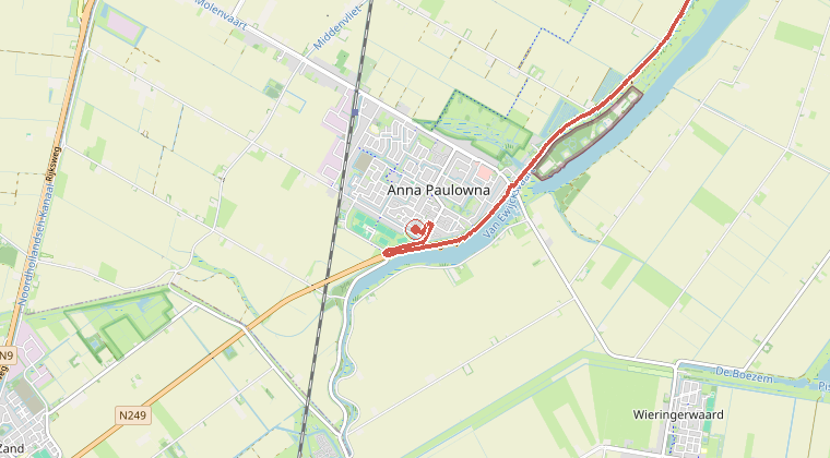 Kaart van de omgeving van de melding, met de kazerne die is gealarmeerd