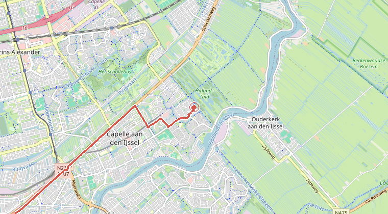Kaart van de omgeving van de melding, met de kazerne die is gealarmeerd