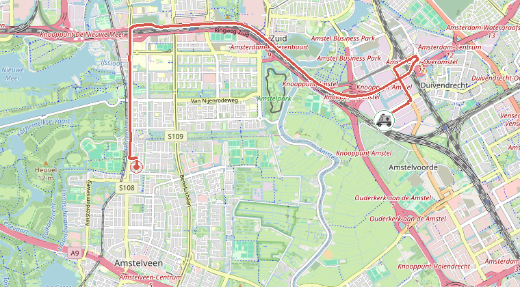 Kaart van de omgeving van de melding, met de kazerne die is gealarmeerd