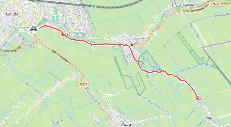Kaart van de omgeving van de melding, met de kazerne die is gealarmeerd