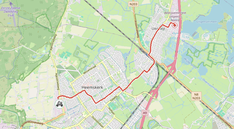 Kaart van de omgeving van de melding, met de kazerne die is gealarmeerd