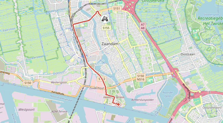 Kaart van de omgeving van de melding, met de kazerne die is gealarmeerd