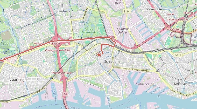 Kaart van de omgeving van de melding, met de kazerne die is gealarmeerd