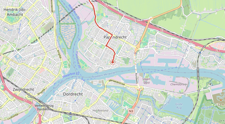 Kaart van de omgeving van de melding, met de kazerne die is gealarmeerd
