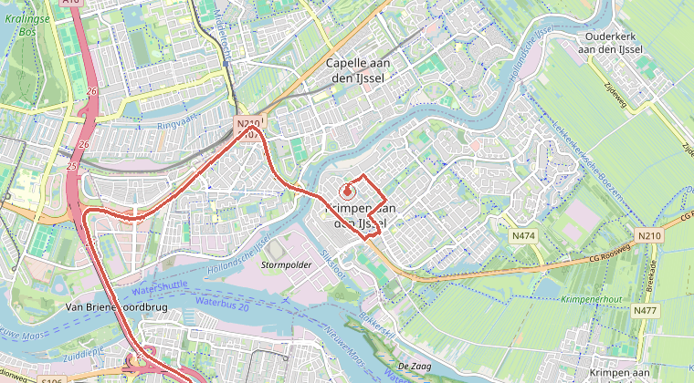 Kaart van de omgeving van de melding, met de kazerne die is gealarmeerd