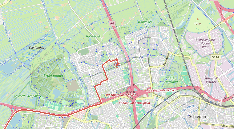 Kaart van de omgeving van de melding, met de kazerne die is gealarmeerd