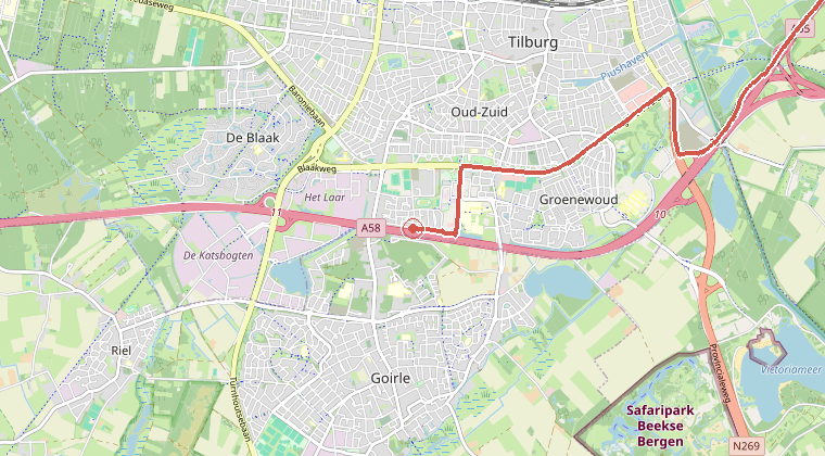 Kaart van de omgeving van de melding, met de kazerne die is gealarmeerd