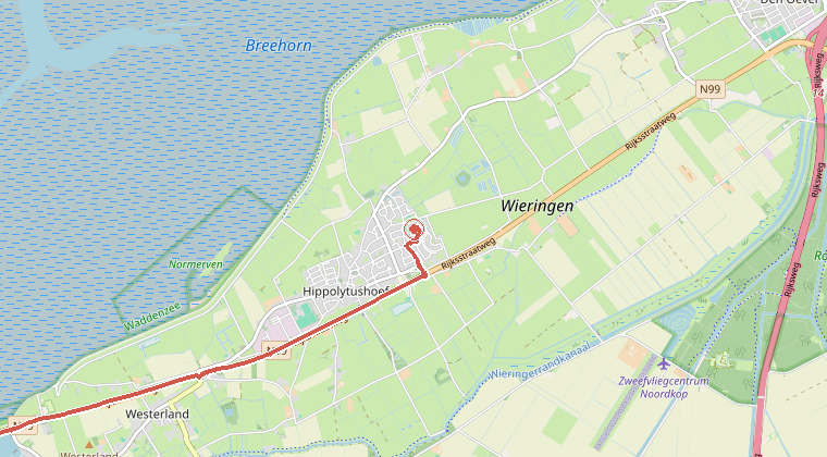 Kaart van de omgeving van de melding, met de kazerne die is gealarmeerd