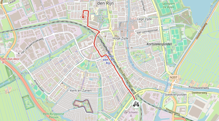 Kaart van de omgeving van de melding, met de kazerne die is gealarmeerd