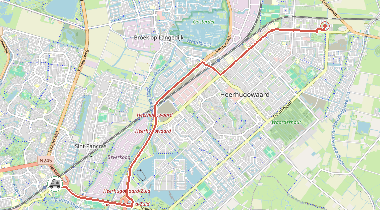 Kaart van de omgeving van de melding, met de kazerne die is gealarmeerd