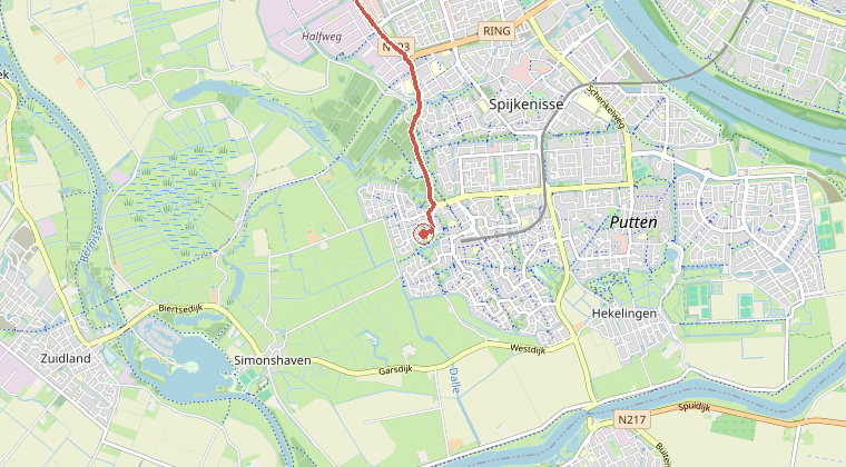 Kaart van de omgeving van de melding, met de kazerne die is gealarmeerd