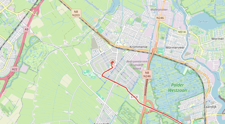 Kaart van de omgeving van de melding, met de kazerne die is gealarmeerd